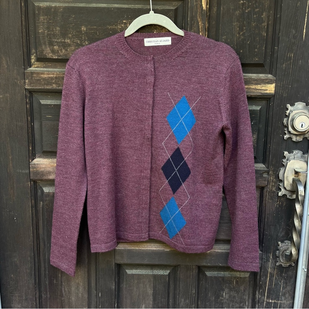 Purple Argyle Cardigan Sweater